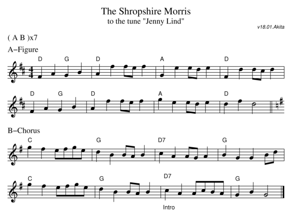 Sheet music for the dance Shropshire Morris